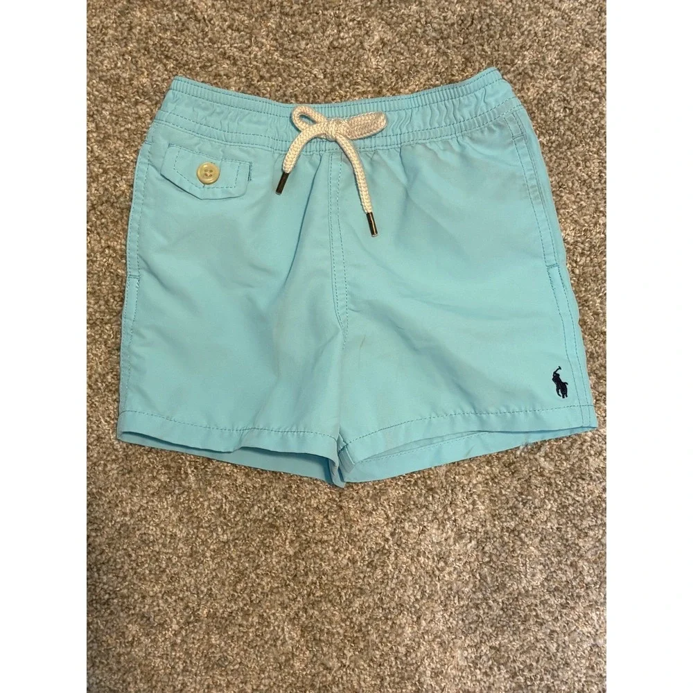 Ralph‎ Lauren Swim Trunks Baby Boy 18M Blue Mesh Lined Elastic Waist
